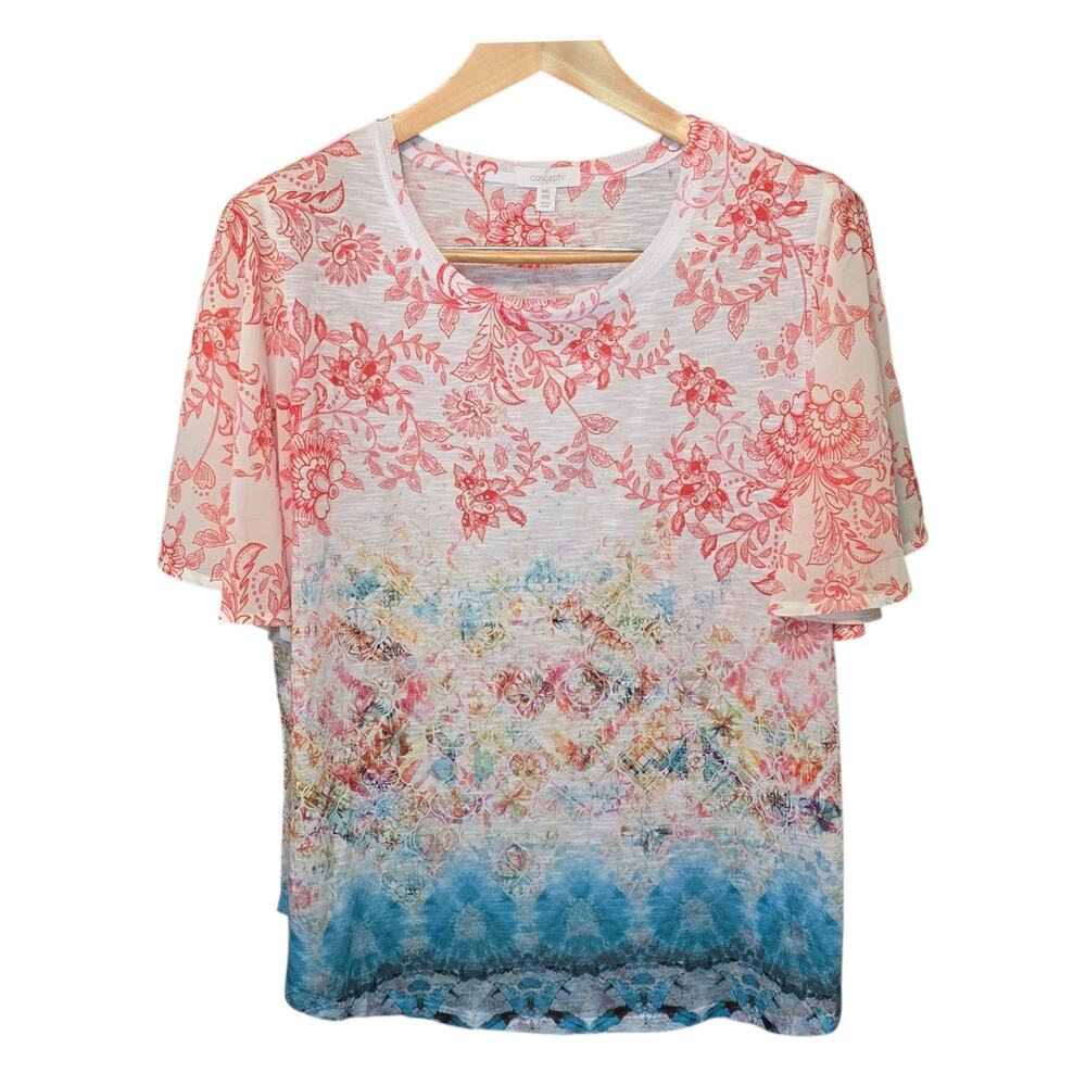 Concepts Top Womens Plus Size XXL Multicolor Floral Print Colorful Bohemian